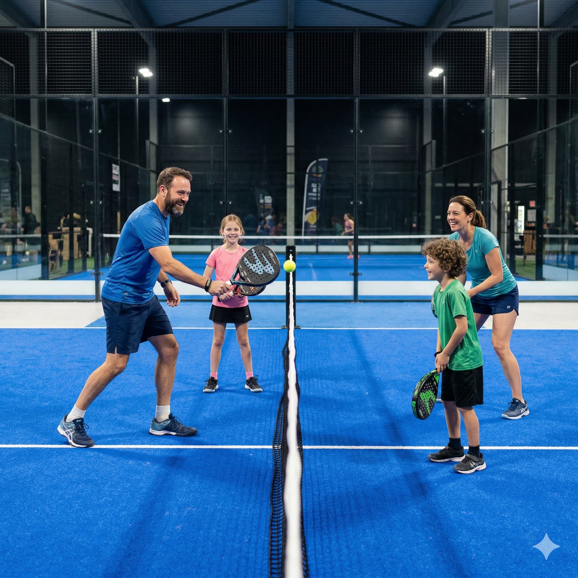 Gruppe beim gemeinsamen Training auf dem Padel-Court